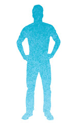Silhouette of a standing man made spray paint blue color