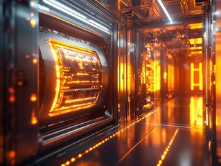 Futuristic interior design with glowing elements