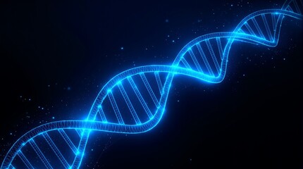 Genetic engineering and biotechnology innovation concept with a futuristic glowing blue DNA helix on a dark background