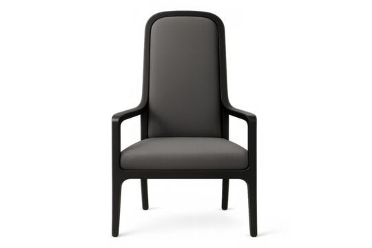 Modern grey high-back armchair rendering with sleek design and comfortable upholstery on transparent background