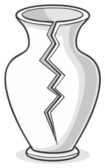 Cartoon illustration of a white ceramic vase with a zigzag crack symbolizing damage and fragility