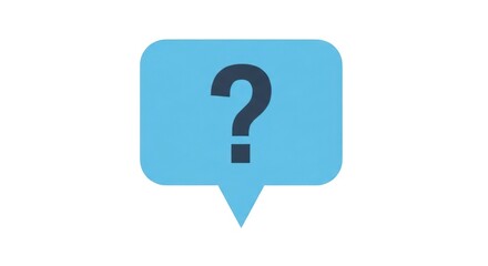 Question mark in blue speech bubble on white background for concepts
