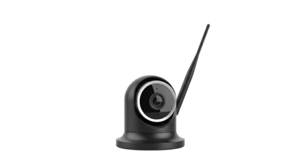 Black security camera with antenna providing surveillance