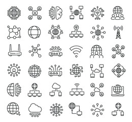 Set of collection line icons related Network. Editable stroke. Perfect pixel on transparent background © Abbasy  Kautsar