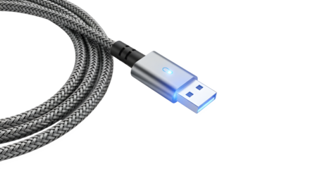 Braided usb cable with silver connector for data transfer