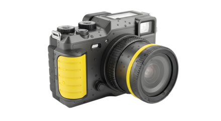Rugged waterproof camera with yellow accents ready for adventure photography use