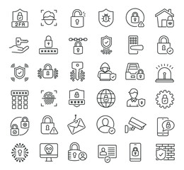 Set of collection line icons related Security Access. Editable stroke. Perfect pixel on transparent background