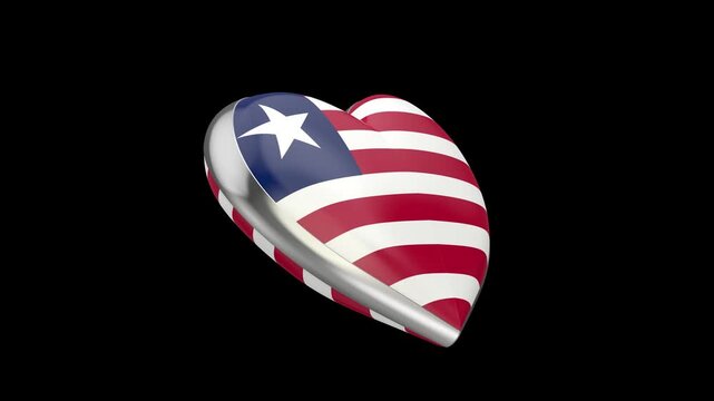 Spinning heart with flag of Liberia on black background