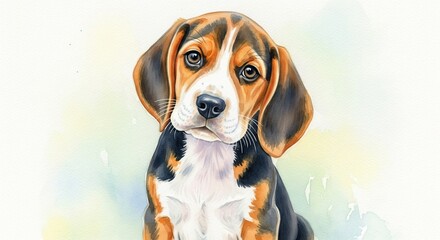 Gentle Watercolor Beagle Dog Portrait