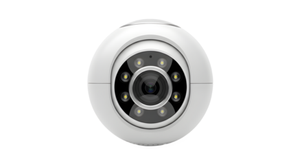Modern white security camera with infrared lights view