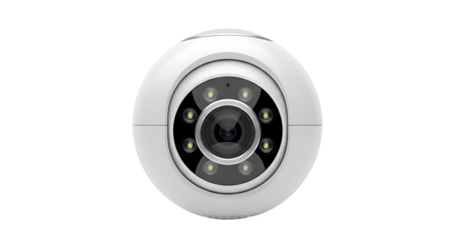 Modern white security camera with infrared lights view
