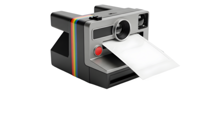 Retro instant camera with rainbow stripe and blank photo