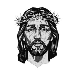 Low Poly Polygonal Jesus Christ Face Illustration with Crown of Thorns Vector