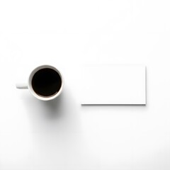 Minimal Coffee Workspace with Note Card Mockup on Clean White Background