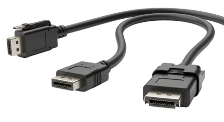 Black displayport cable with multiple connectors for video and data transmission