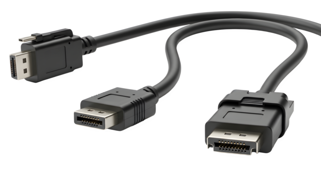 Black displayport cable with multiple connectors for video and data transmission