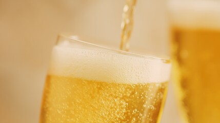 Texture of light beer. Alcohol. Beer being poured into a glass. Party. Yellow beer, white foam