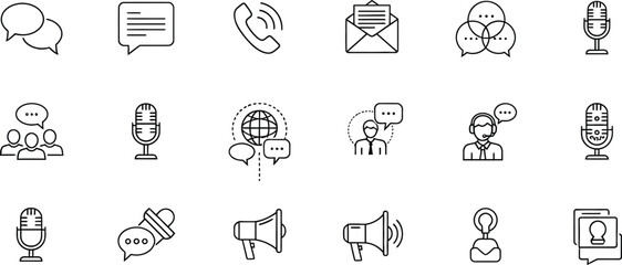 Hand drawn communication and media icon set illustration
