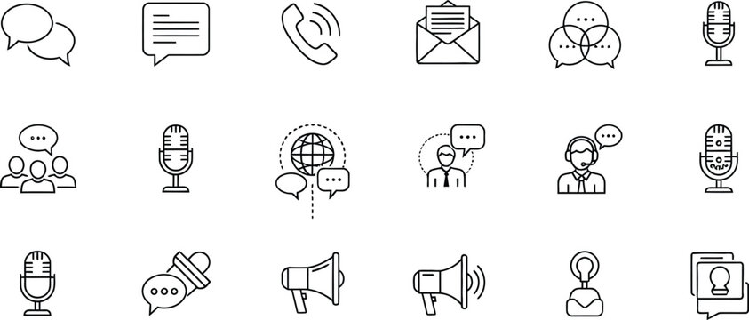 Hand drawn communication and media icon set illustration