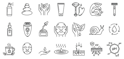 Skincare and beauty product icons in a vector set