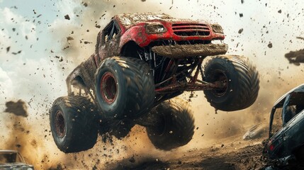 Monster truck jumping action