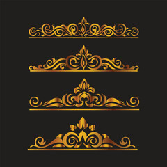 Illustration of golden ornate decorative borders and frames set on a dark background