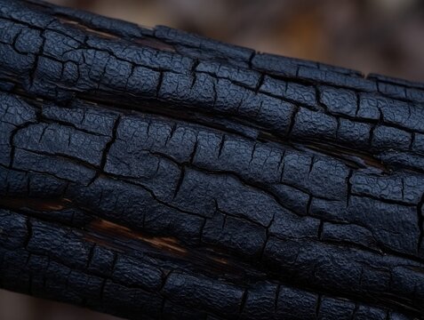 Burnt wood deep charred texture grain patterns detailed surface natural organic material dark rustic background close-up rough aged timber artistic design for photography, decor, texture studies, craf