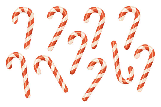 Festive Candy Canes. A collection of candy canes with red and white stripes, arranged in a playful, scattered pattern. The iconic shape and color scheme evoke a. Vector illustration