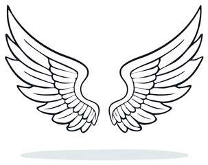 Obraz premium Pair of Stylized Angel Wings Black Outline Drawing Graphic Element for Design
