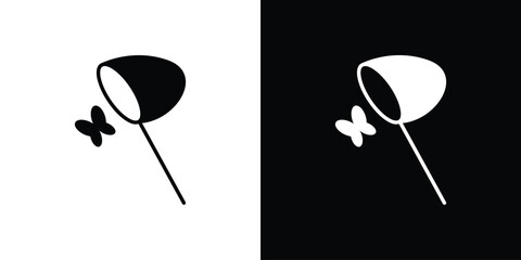 Butterfly catcher icon in glyph shilhouette black and white colors © Win