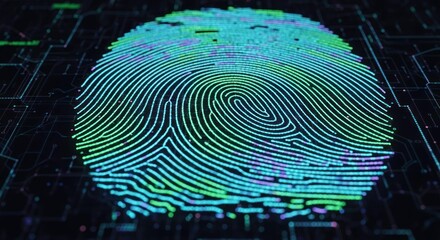 Fingerprint biometric scan on digital circuit board background
