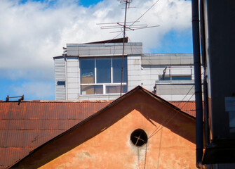 Cityscape. Urban architectural background. Old and new buildings. Ust-Kamenogorsk (kazakhstan)