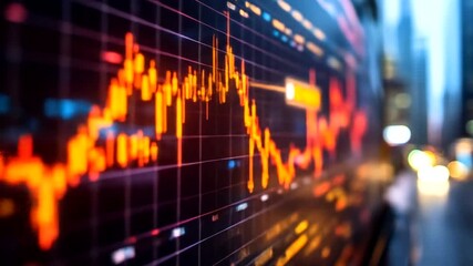 Fluctuating financial data displayed in bustling cityscape - Powered by Adobe