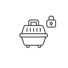 Pet carrier and lock. Secure cat transportation and travel. Pixel perfect, editable stroke vector icon