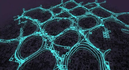 Abstract network structure of glowing lines and blocky background