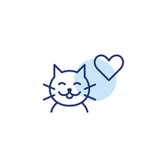 Cat and heart. Pet love and care. Pixel perfect, editable stroke vector icon