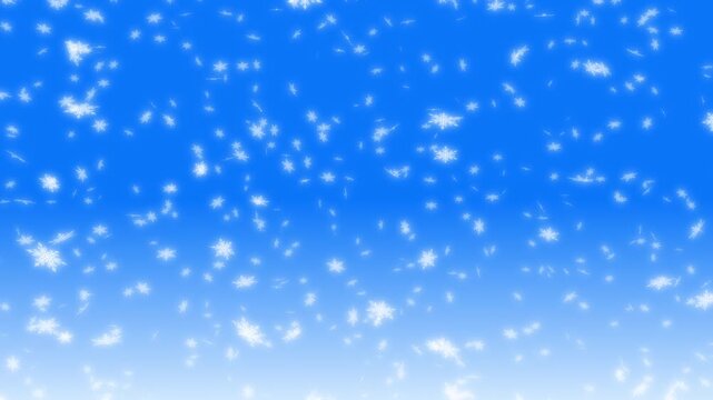 Glowing white snow flakes falling down from top on blue gradient background. Abstract background for Merry Christmas, Happy Holidays, Season's greetings, Happy Valentine's day and wedding ceremony. - Powered by Adobe