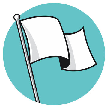 White flag illustration in a teal circle. Symbol of surrender, peace, and truce vector design.