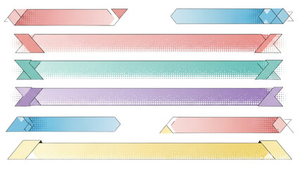 Vibrant collection of textured pastel ribbon banners and decorative design elements for labels and titles
