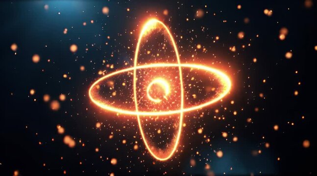 Abstract Glowing Atom Core: Quantum Energy Field Background with Swirling Particles