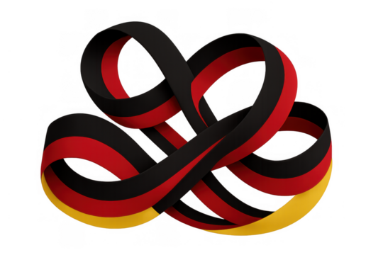 Germany national flag colored ribbon creating abstract shapes, symbolizing unity, identity, patriotism, and culture on transparent background