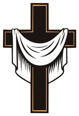 Christian Cross draped with White Cloth Symbolizing Resurrection and Faith