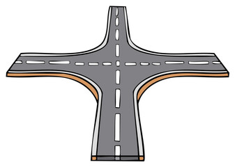 Four Way Road Intersection Crossroads Highway Path Decision Illustration