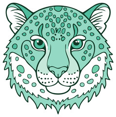 Aquatic Leopard Face Illustration with Green Spots and Eyes Looking Forward