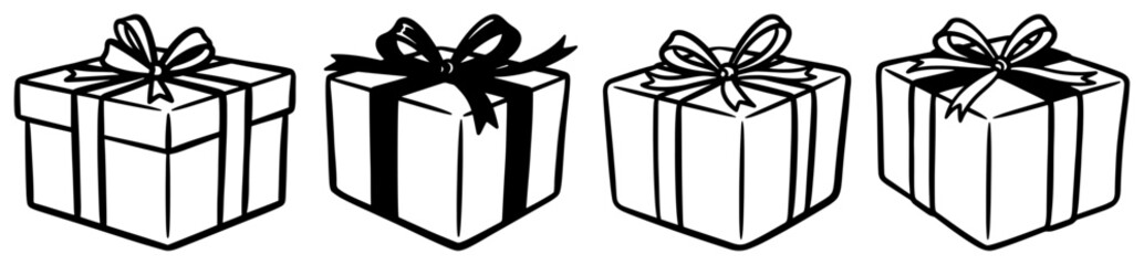Hand Drawn Gift Boxes With Ribbons And Bows Vector Set For Christmas Or Birthday Presents