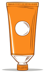 Orange tube of cream or ointment with a white circle. Drawing for beauty products.