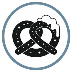 Pretzel with Cream in Circle Outline Silhouette Icon Bavarian Style Illustration Graphic Element