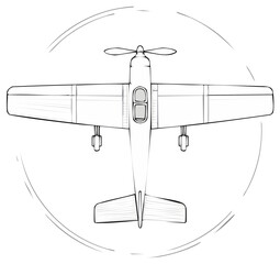 Monochrome Airplane Design Graphic Top View with Propeller and Landing Gear