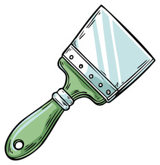 Illustrated Scraper Tool with Green Handle and Shiny Metal Blade