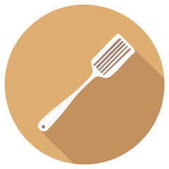 Stylized spatula icon illustration with long shadow design inside a circle for cooking concept
